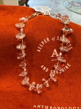 Anthropologie Crystal Chip Bracelet with Gold Chain